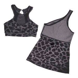 LULULEMON ~ Women’s 2-piece black gray animal print striped gym top size S